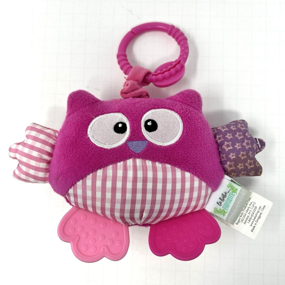 Le Bebe Favorite Pink Owl Pull String Vibrate Plush Infant Baby Toy 4"